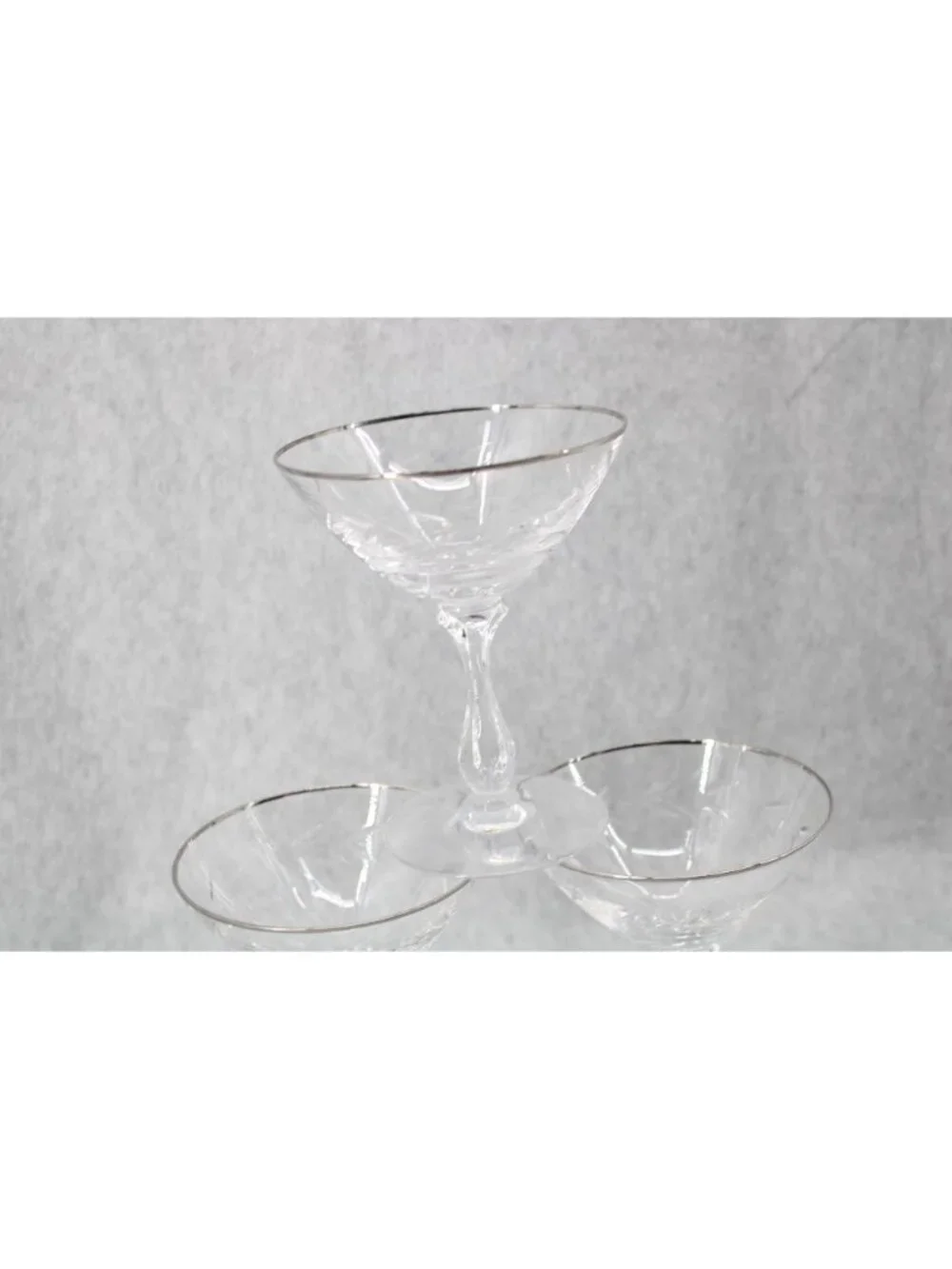 3 Tiffin Silver Rim Edged Sherbert Champagne Martini Clear Vintage 94840